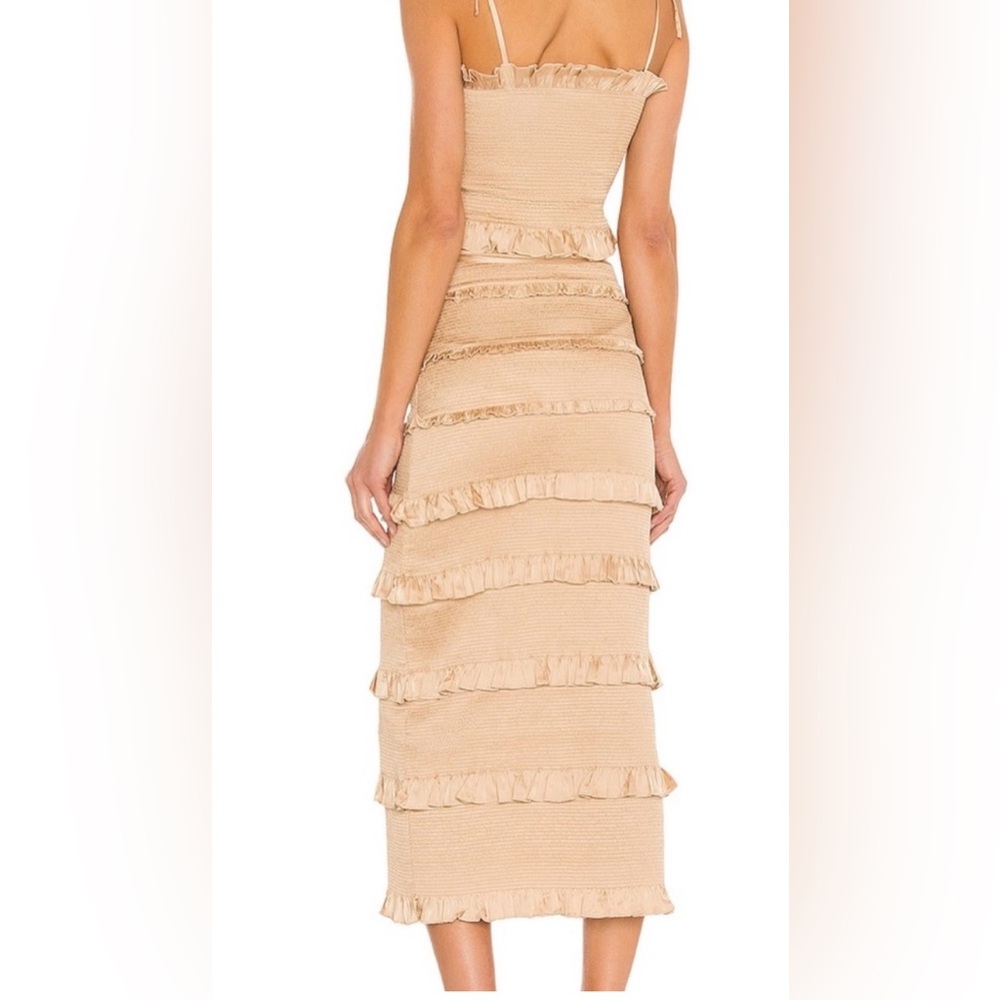 V. Chapman Liky Dress Tan Size 4 Smocked Ruffle Midi - Picture 3 of 8